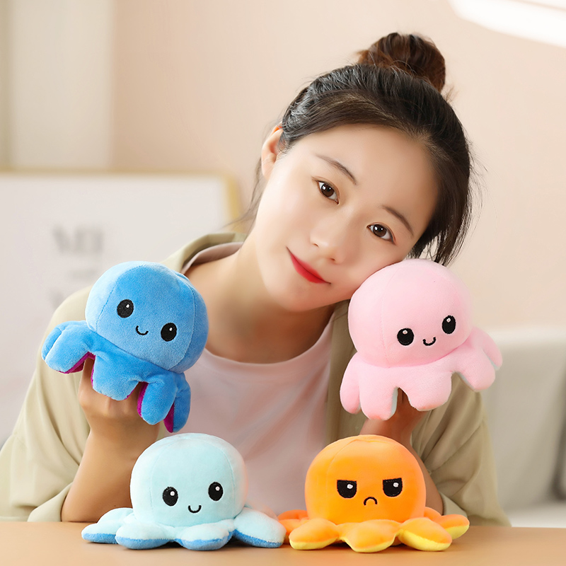 Octopus Plush Doll Decoration Soft Simulation Reversible Toy Cute Stuffed Double-sided Color Flip Doll Birthday Present