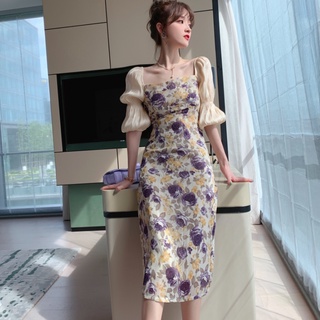 Đầm midi dáng ôm in hoa thời trang mùa hè phong cách hàn quốc cho nữ