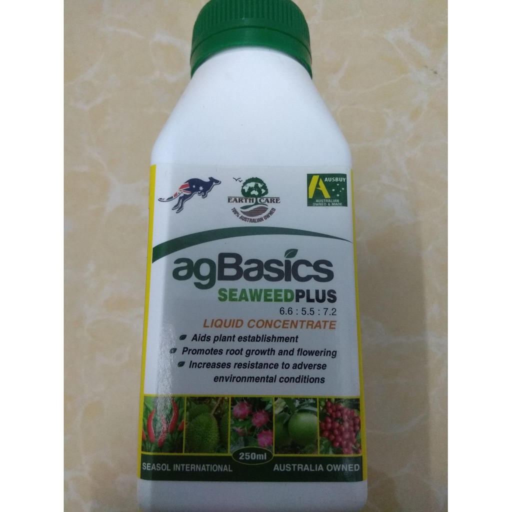 Phân bón hỗn hợp NPK agBasics Seaweed plus nhập khẩu từ Úc - chai 250 ml