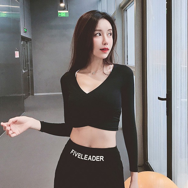MOVING PEACH Áo thun croptop  dài tay thiết kế đơn giản hợp thời trang cho nữ tập yoga ASE