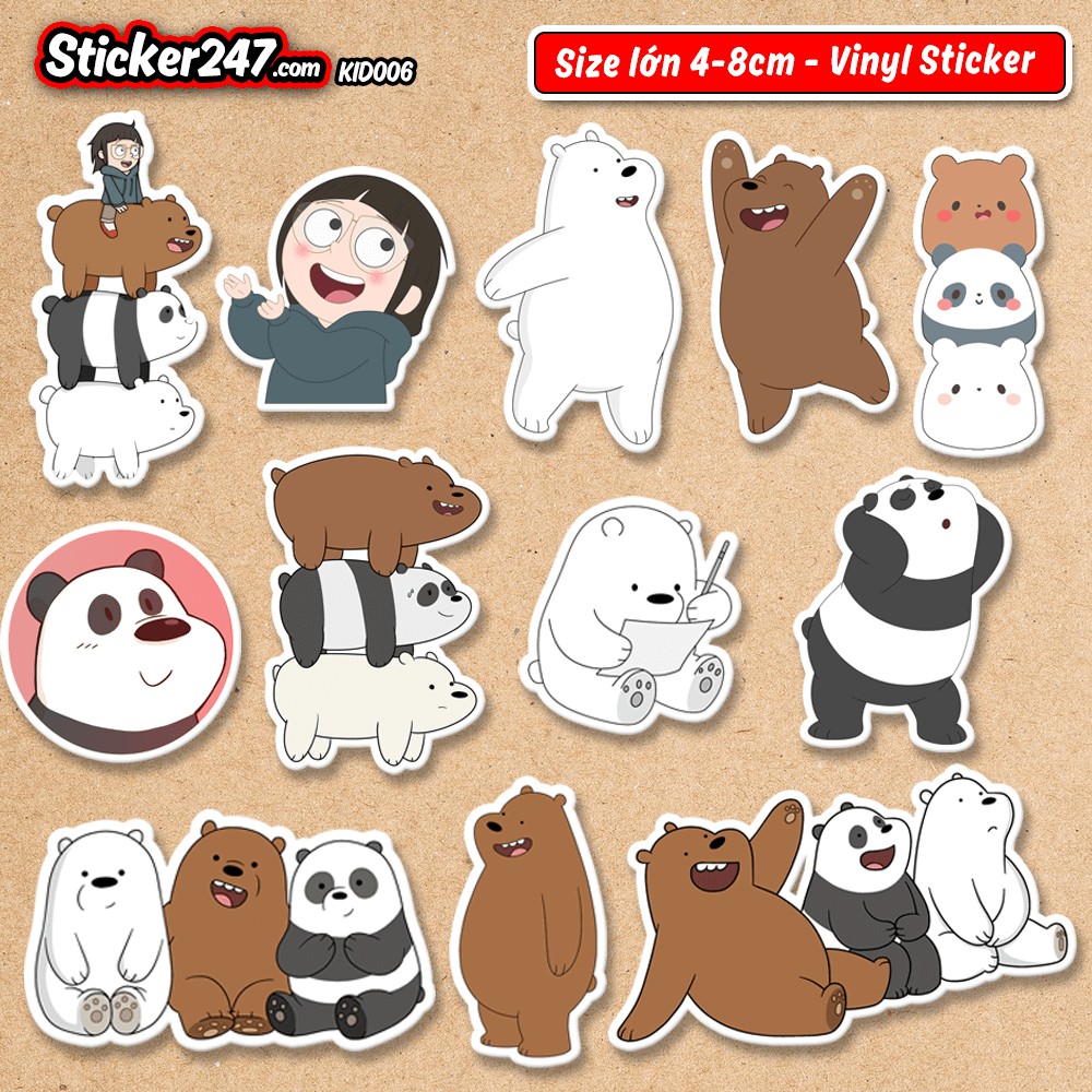 Sticker We Bare Bears 🌈𝑭𝒓𝒆𝒆𝒔𝒉𝒊𝒑 chống nước sticker dán laptop, điện thoại, đàn guitar, dán mũ bảo hiểm, vali, ipad