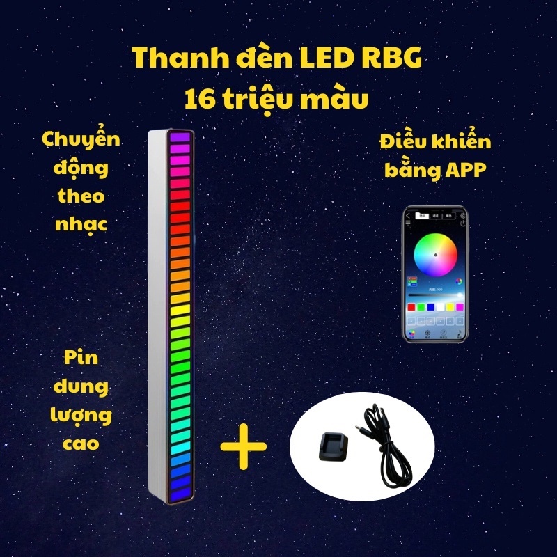 Thanh đèn led nháy theo nhạc, 16 triệu màu 32 bit, cảm ứng siêu nhạy, trang trí phòng game, xe ô tô, giải trí