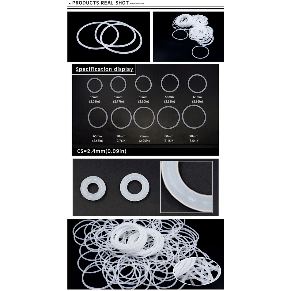 1 Vòng Đệm Cao Su Silicon Màu Trắng Dày 2.4mm Cho Vòng Đệm Chống Sốc VMQ O Cs52 / 55 / 56 / 58 / 60 / 65 / 70 / 75 / 80 / 90 / 100 * 2.4mm