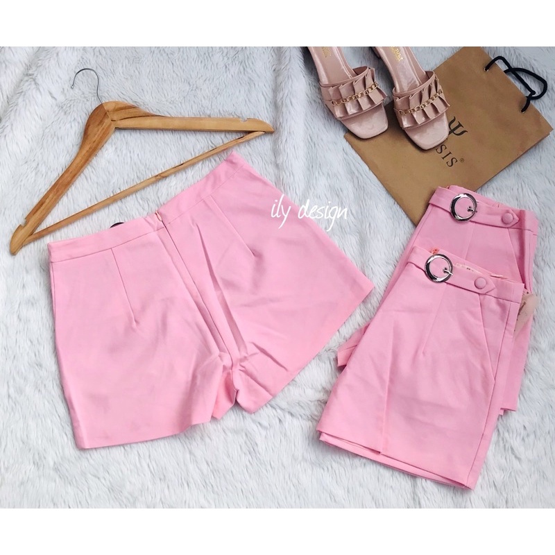 Quần Sooc Nữ Đai Tròn 1 Cúc Vải Tuyết Mưa Hàn Quốc - Quần Đùi Nữ Cạp Cao Khoá Lưng QS01