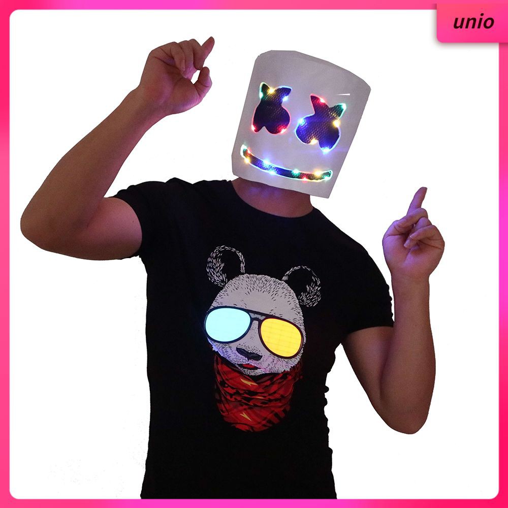 ☻☻☻Ready LED MarshMello DJ Mask Full Head Helmet Halloween Cosplay Mask Bar Music Props UNIO