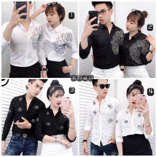Siêu hot-Combo 2 áo sơ mi nam nữ chất vải lụa mềm mịn