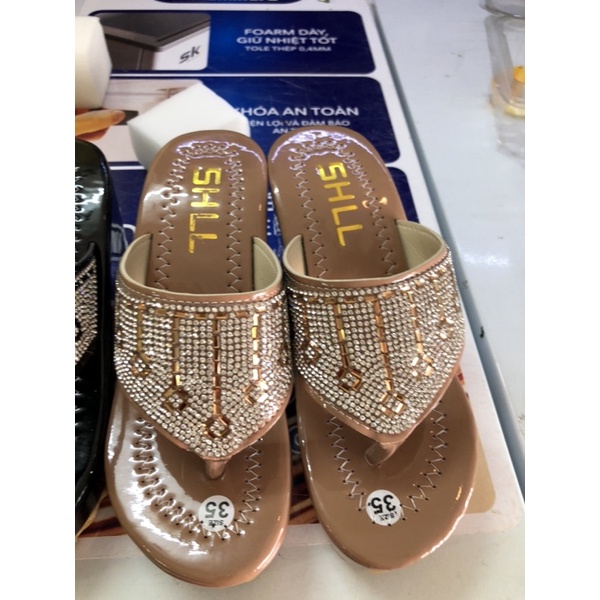 Dép kẹp  quai đính đá gót 7p