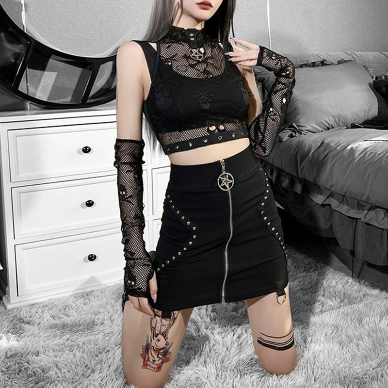 Áo Croptop Sát Nách Phối Lưới Phong Cách Đường Phố Gợi Cảm Thời Trang Cho Nữ