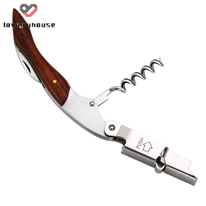 ☁ி☁ Multifunction Corkscrew Wine Bottle Opener Stainless Steel Rosewood Cutter