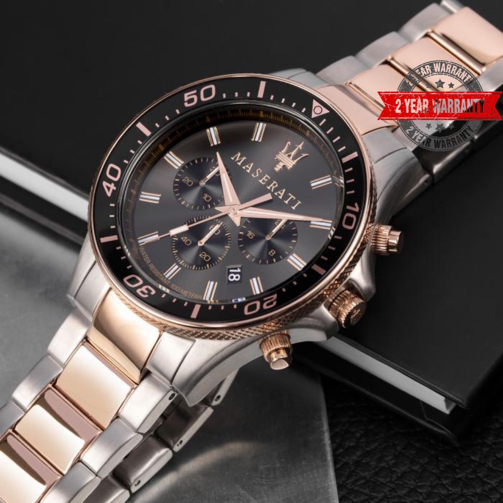 Đồng Hồ Nam Maserati Sfida R8873640002 Dây Thép Màu Demi Vàng Hồng, Máy Quartz - Pin , Size 44mm