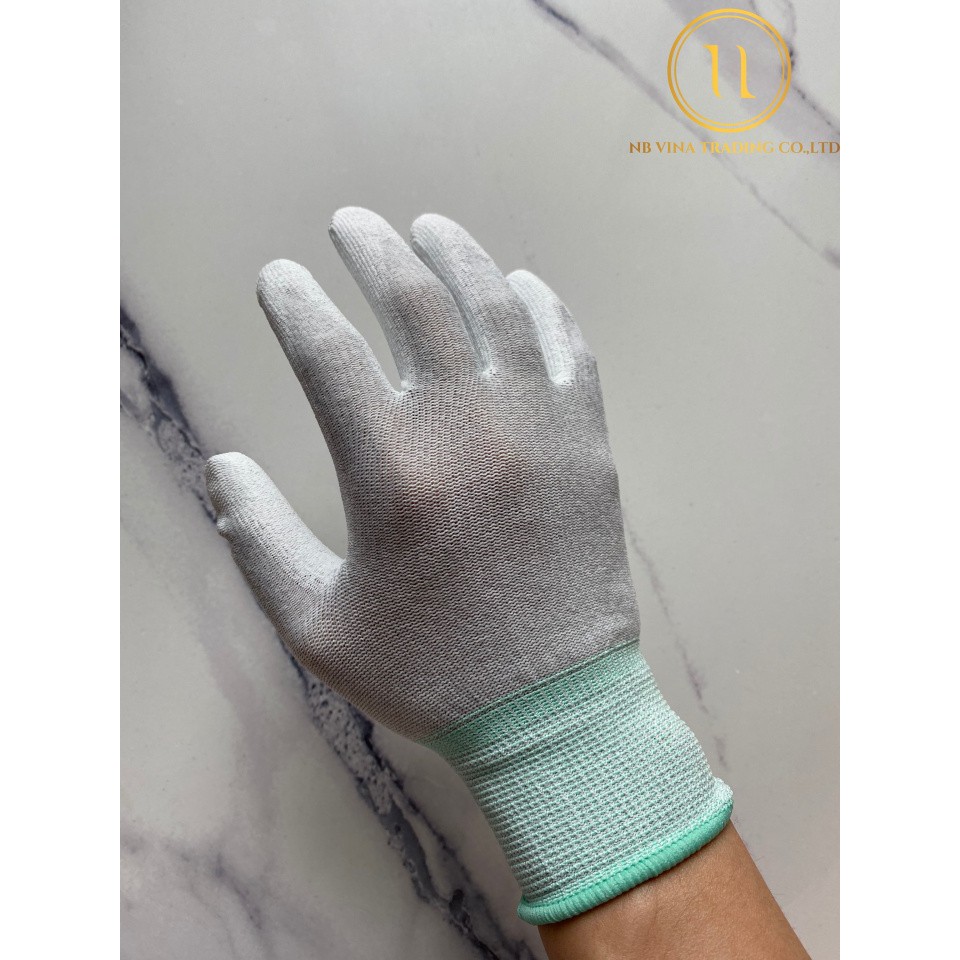 Găng tay sợi carbon phủ PU lòng bàn tay chống tĩnh điện