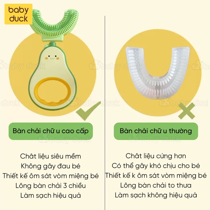 Bàn chải chữ u siêu cao cấp 2000 sợi lông chải hình quả bơ và sư tử