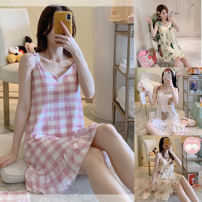 Váy ngủ 2 dây ngợi cảm mềm mịn có lót ngực, Váy ngủ sexy (TẶNG KÈM BỊT MẮT)