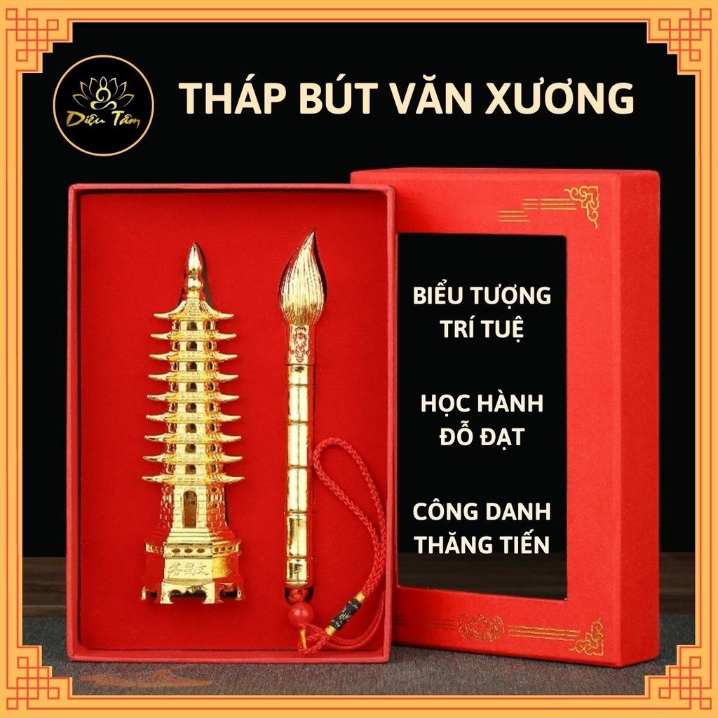Tháp Văn Xương và bút văn xương đồ phong thủy để bàn kích vận đường học hành công danh sự nghiệp Diệu Tâm