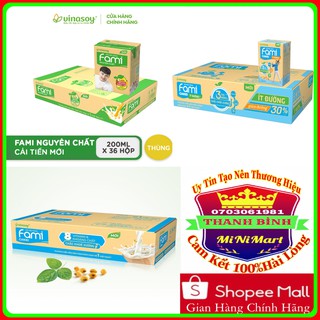 Thùng 36 Hộp Sữa Đậu Nành Fami 3 Loại ( Nguyên chất,Canxi,Canxi Ít Đường) 36 hộp x200ml