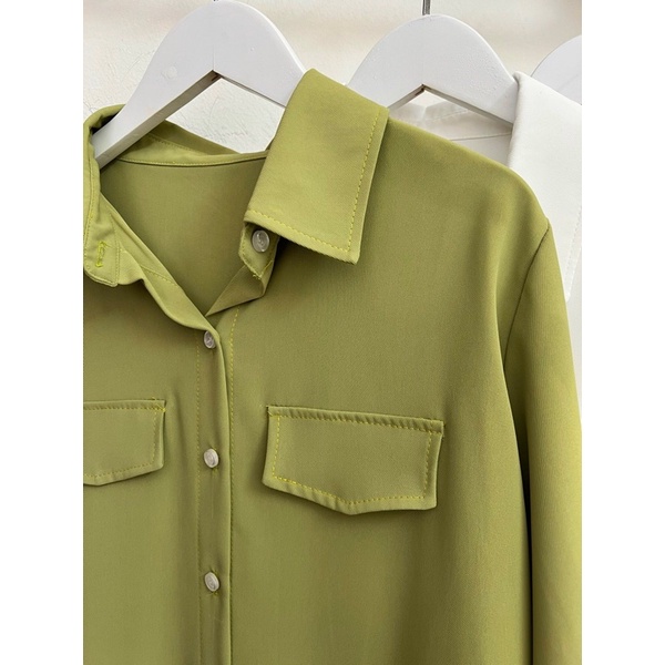 Sơ mi dáng nữ basic 2 túi nhiều màu sẵn