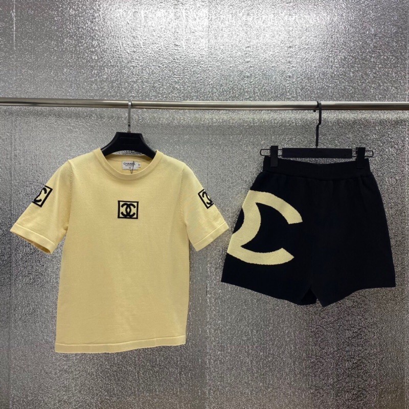 Set áo thun+ quần short thể thao cao cấp 𝘾𝙝𝙖𝙣𝙚𝙡 CN/Channe* thiết kế tone màu tương phản nổi bật