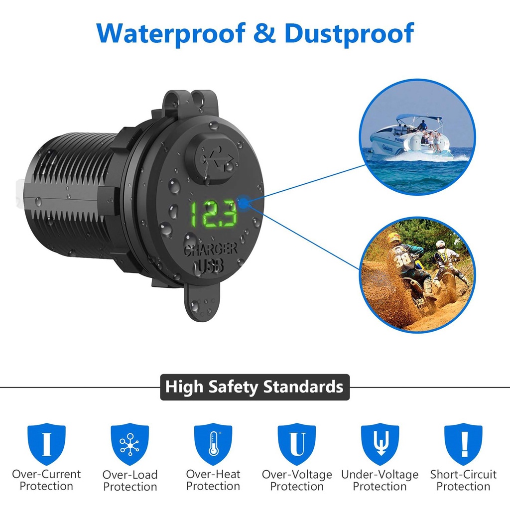 Tẩu sạc USB QC 3.0 có led và công tắc bật/tắt sạc nhanh 18W 12V cho xe máy/ ô tô/ thuyền