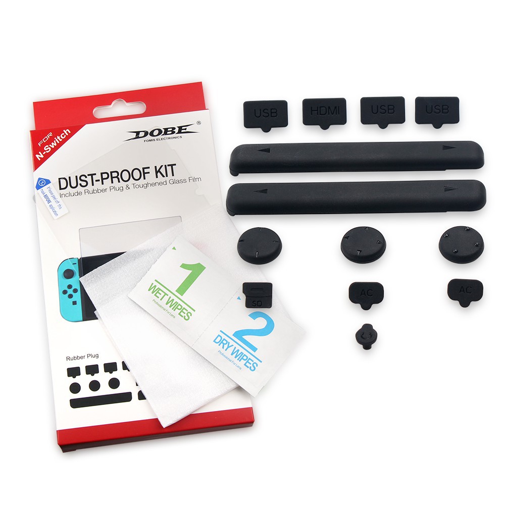 kit nintendo switch : dán cường lực+ bộ nút chống bụi bẩn máy và dock Nintendo Switch