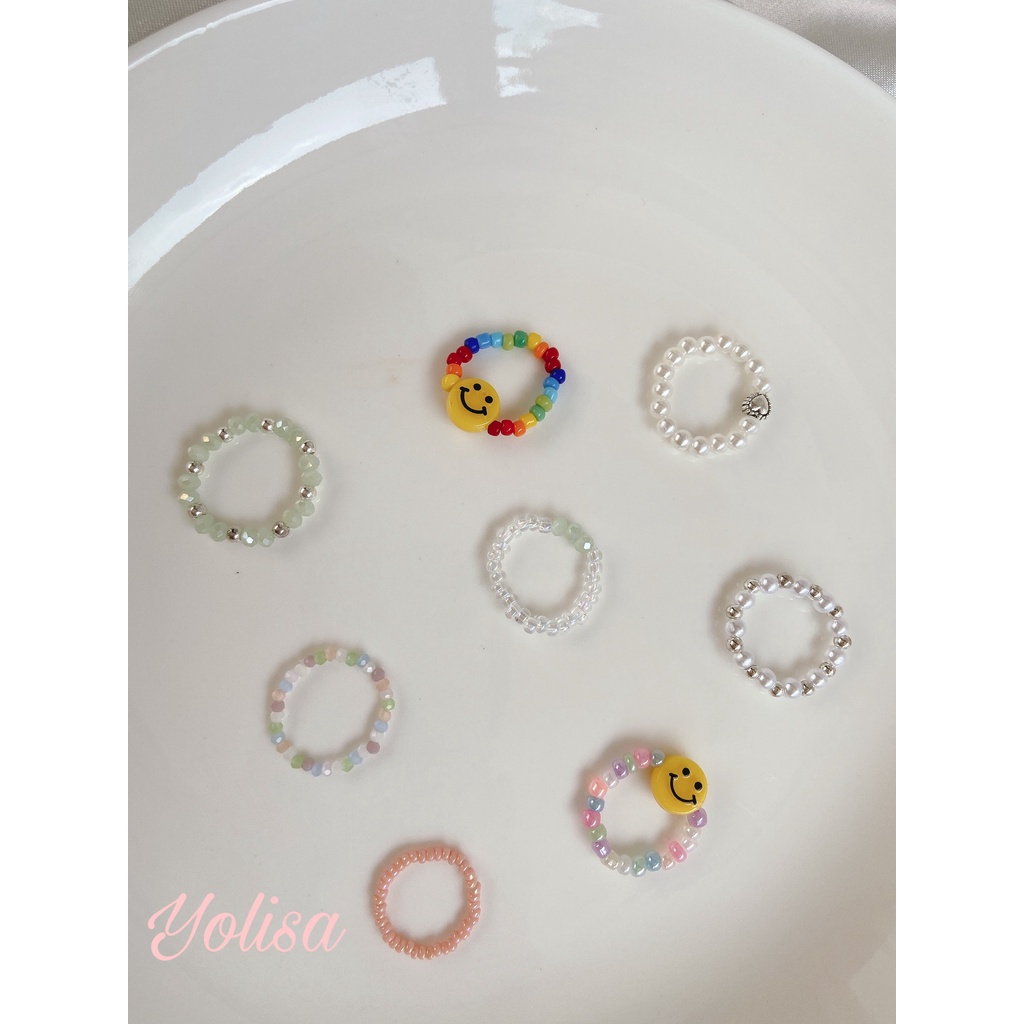 Nhẫn hạt cườm handmade mặt cười xinh xắn
