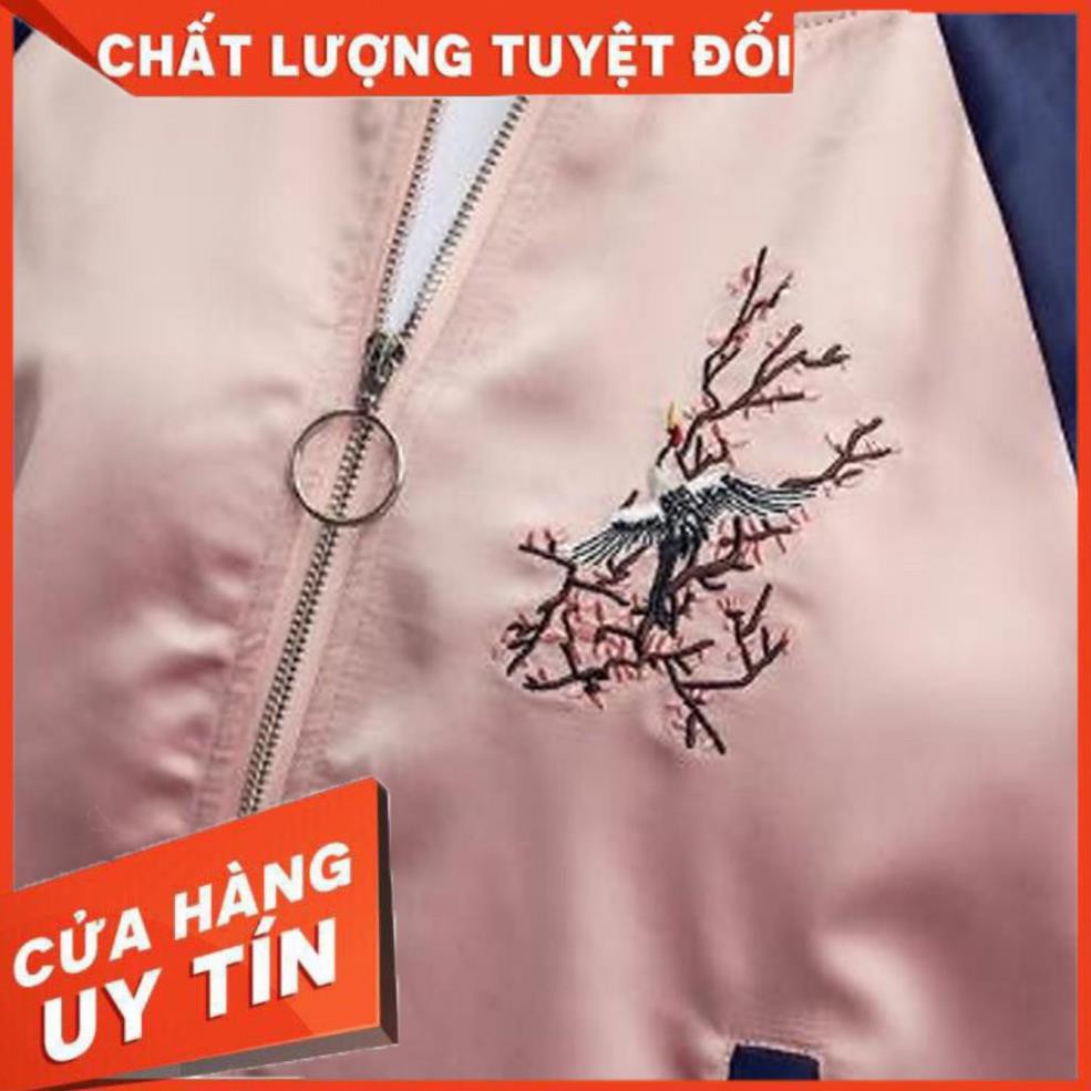 [HOT] Áo khoác dù Bomber dây kéo KD14 thêu hoa anh đào, form Hàn Quốc unisex cho nam nữ, chất liệu dù cao cấp