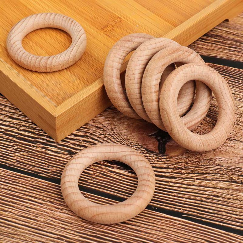 Bộ 5 Vòng Gỗ Sồi Làm Đồ Chơi Ngậm Mọc Răng Cho Bé