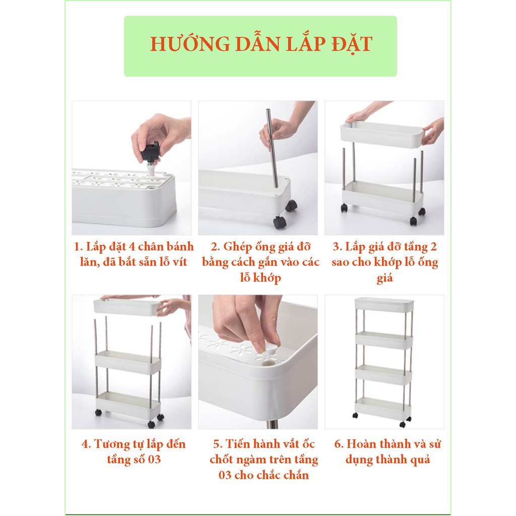 Kệ 3 tầng có bánh xe đa năng nhựa eco chất lượng