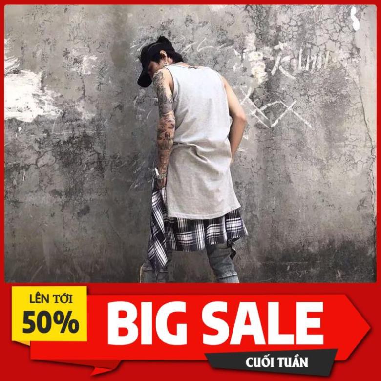 RẺ HOT HOT áo ba lỗ nam form dài rộng rách và trơn nam xẻ tà vạt bầu thấp cao sole