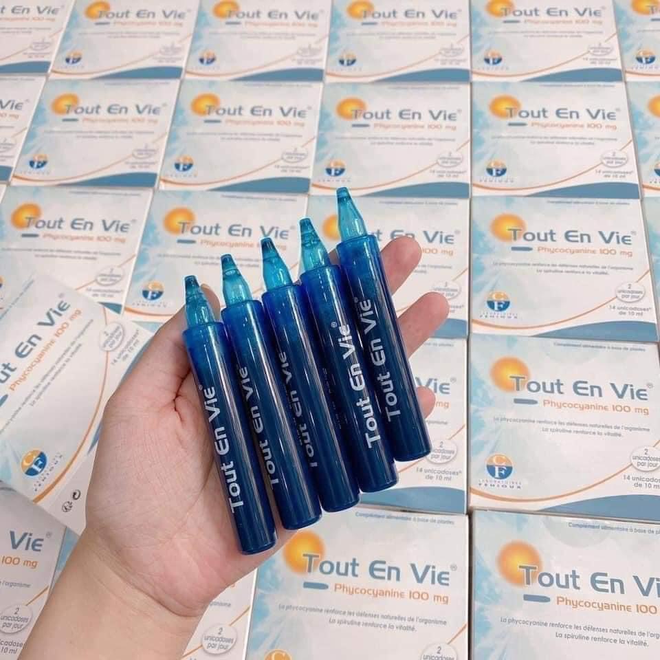Tảo biển Tout En Vie, Pháp (14 ống dạng nước) kèm vitamin C giúp chăm sóc da, tốt cho huyết áp, tim mạch, tiểu đường