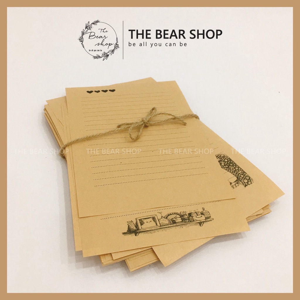 Set 10 tờ giấy viết thư chất liệu giấy kraft nâu hàng loại 1 nhiều hình giao ngẫu nhiên quà 8 tháng 3 - The Bear Shop