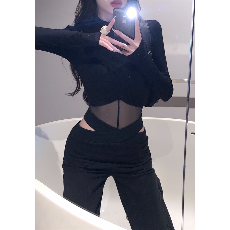 Set Áo bodysuit phối lưới+ Quần suông cạp V khoét eo sexy-ORD | BigBuy360 - bigbuy360.vn