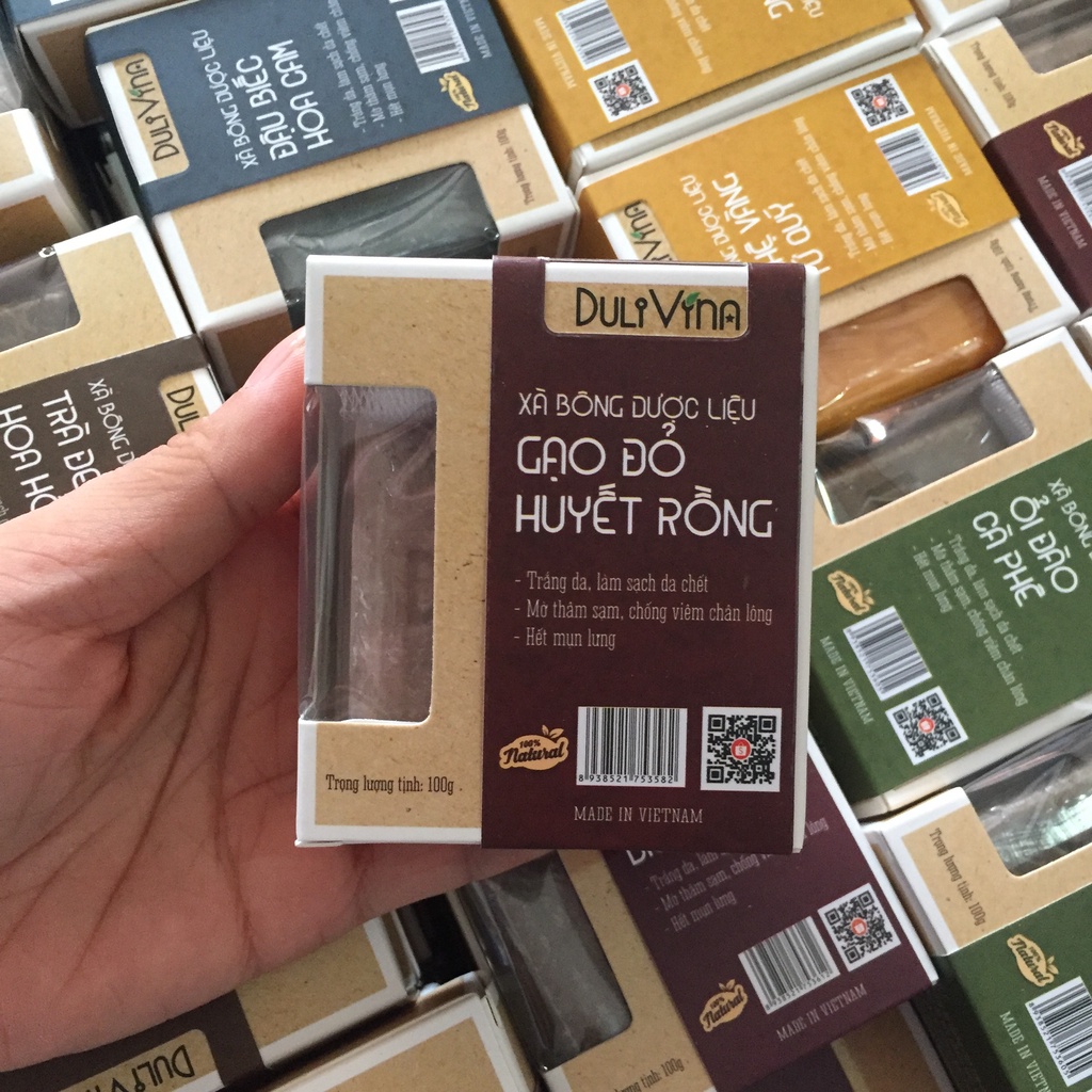 Xà phòng thảo dược Gạo Đỏ Huyết Rồng, Soap gạo làm sạch sâu, dưỡng trắng da tự nhiên 100g Dulivina | BigBuy360 - bigbuy360.vn