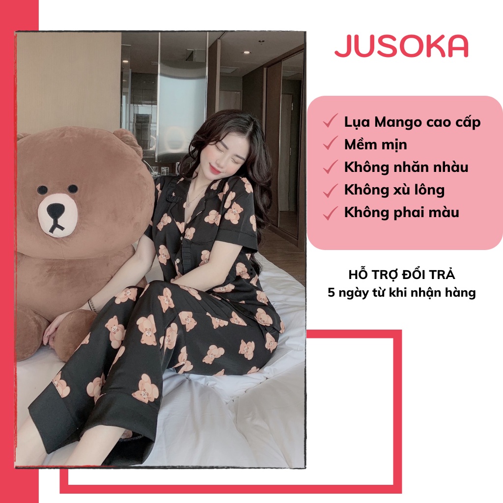 Đồ bộ nữ pijama lụa ngủ mặc nhà tiểu thư tay ngắn quần dài chất liệu mango cao cấp JUSOKA