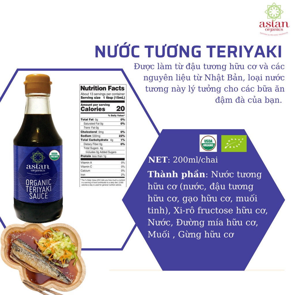 Nước tương hữu cơ Teriyaki 200ml - Asian Organics