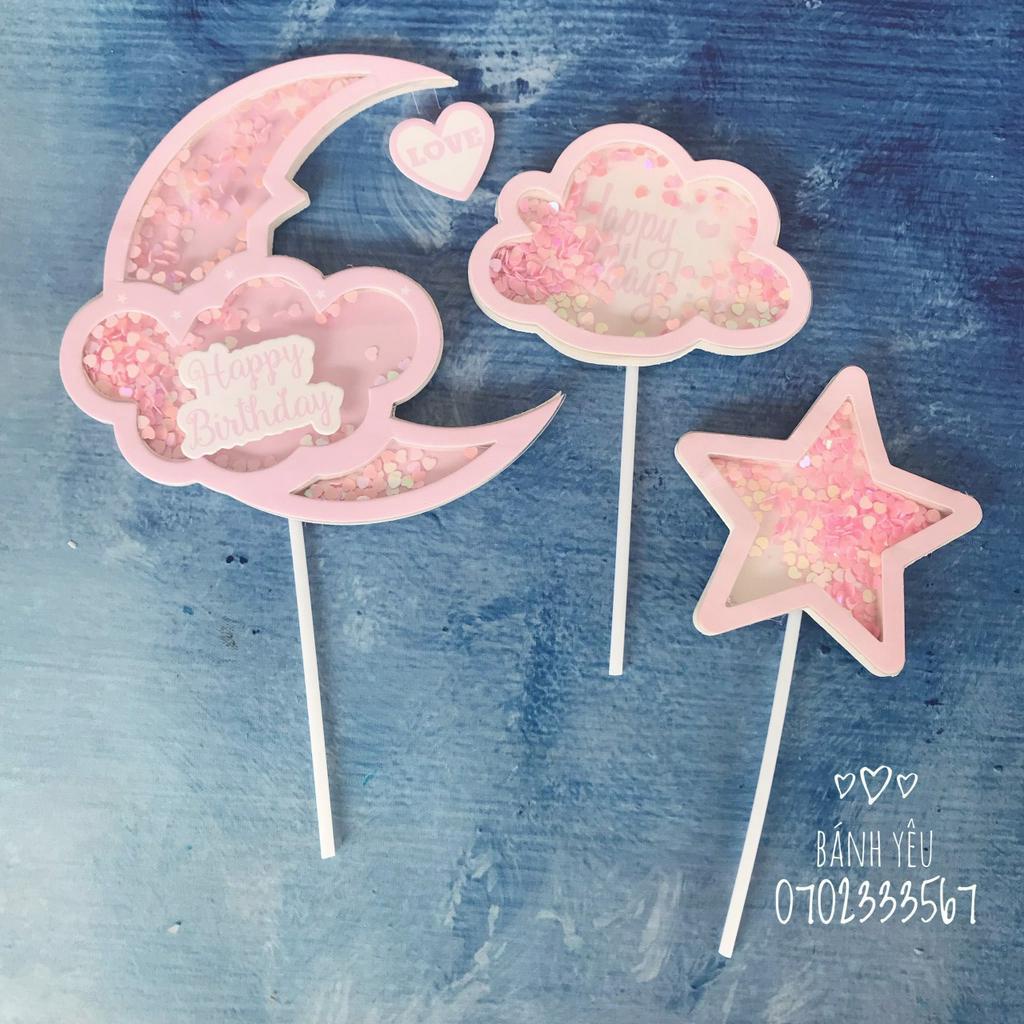 Que cắm bánh trang trí trăng sao mây lấp lánh tự chọn