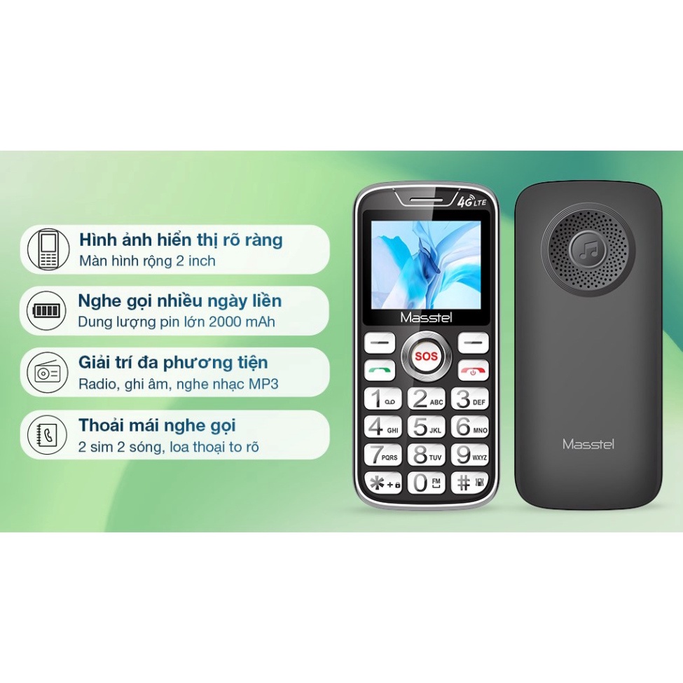 {FREE SHIP} Điện Thoại Masstel Fami 60 4G Hàng chính hãng- Số To - Chữ To MSP 021