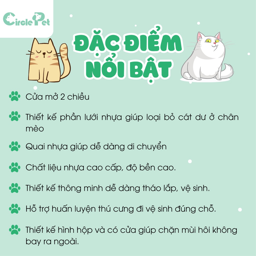 Nhà Vệ Sinh Cát Mèo JCB Cửa Mở 2 Chiều Thông Minh Tặng Kèm Xẻng Màu Trắng - Circle Pet