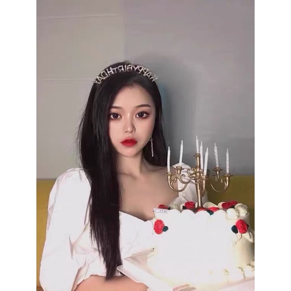 Bờm Tóc Đính Đá Chữ HAPPY BIRTHDAY Trang Trí Sinh Nhật Chanh Xả