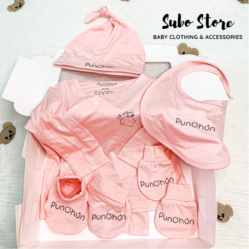 Punchun Set phụ kiện sơ sinh Mũ sơ sinh bao tay bao chân sơ sinh Yếm sơ sinh