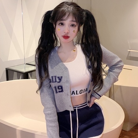 ZHELIHANGFEI Áo Cardigan Dệt Kim Tay Dài Lưng Cao Dễ Phối Đồ