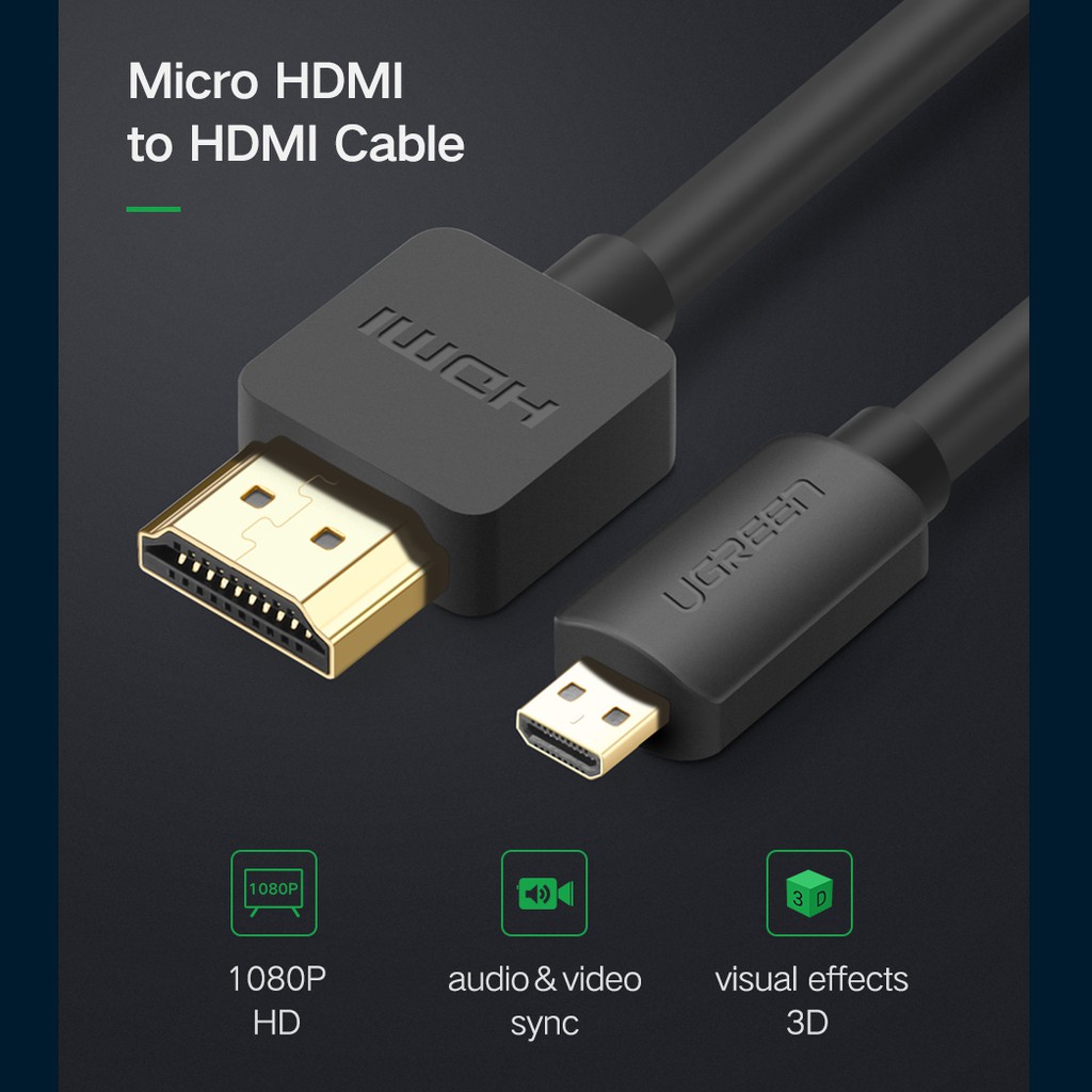 Dây cáp Micro HDMI sang HDMI l Kết nối camera ,smartphone,..đến tivi,Máy chiếu,..l UGREEN HD127