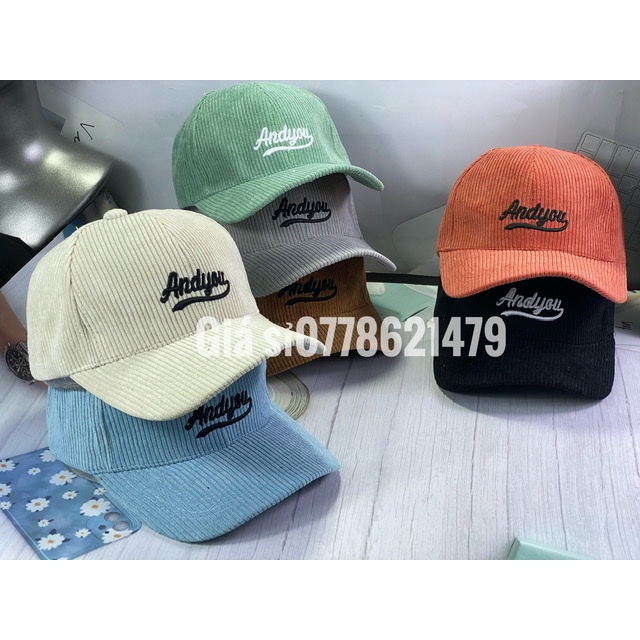 Nón kết lưỡi hàn quốc giá rẻ - Mũ nam nữ nhung tăm thêu ANDYOU phong cách hiện đại