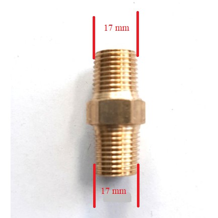 Nối thau khí nén, thủy lực, tưới nước 2 đầu ren ngoài 9.6mm, 13mm,17mm, 21mm bằng đồng thau