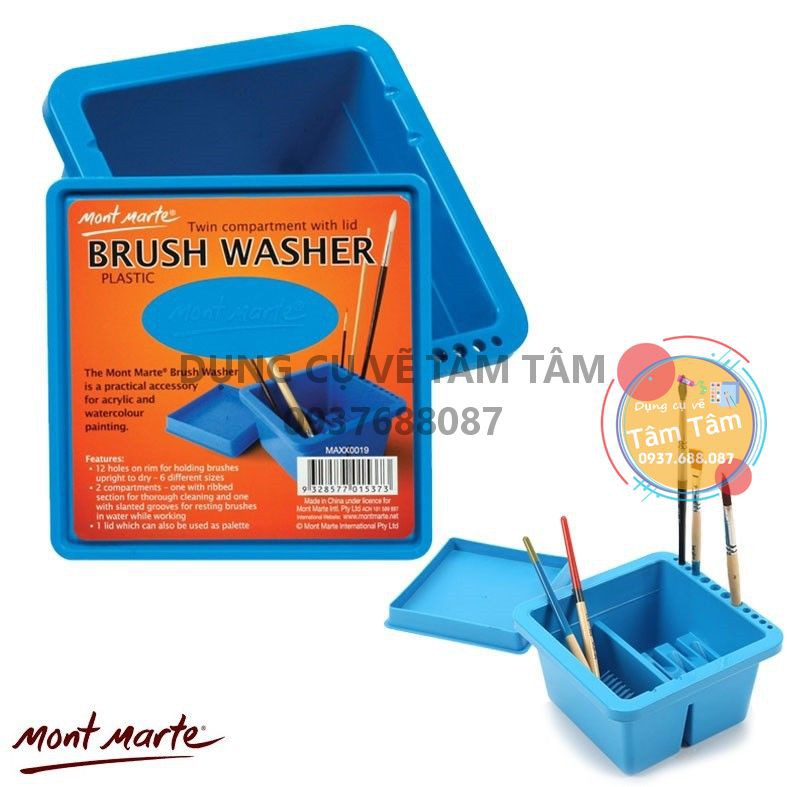[TÂM TÂM]-Xô rửa cọ Mont Marte 2 ngăn nhựa vuông-(Shop giao màu Tím ah)