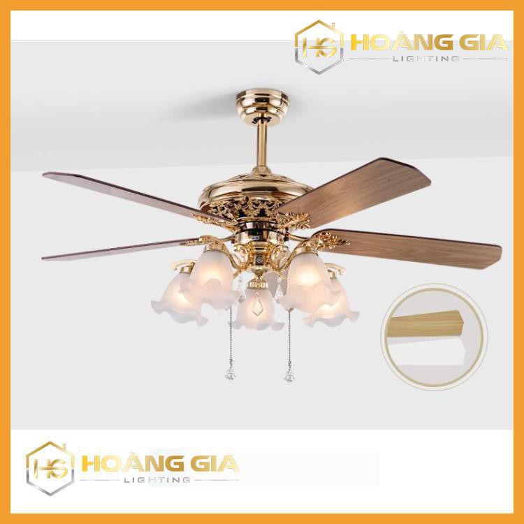 Quạt Trần Đèn - Quạt Đèn Chùm CIZOMI Cánh Gỗ Phong Cách Cổ Điển - Tặng Kèm Bóng LED