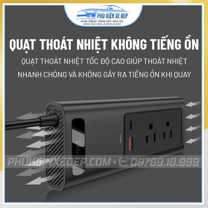 Bộ chuyển đổi nguồn điện 12V sang 110V CAO CẤP trên ô tô Baseus - Hàng chính hãng Bảo hành 01 năm