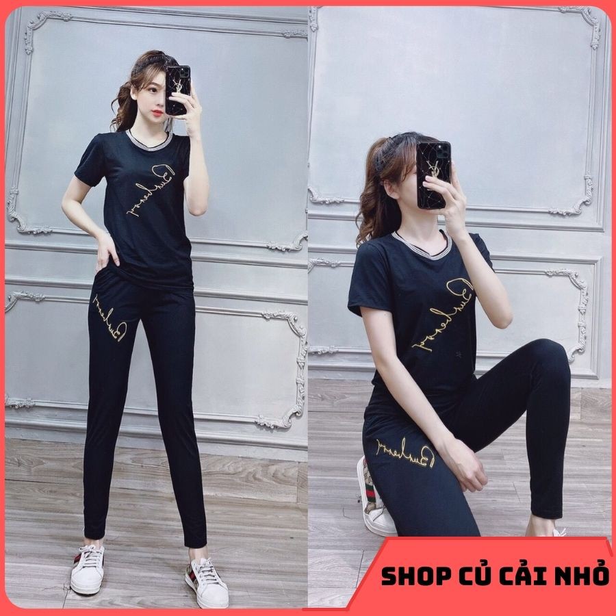 Phối sét đồ nữ mặc ở nhà 💖 Freeship💖 Set bộ đồ áo thun quần dài mùa hè cho nữ co giãn thoải mái - Shop Củ Cải Nhỏ