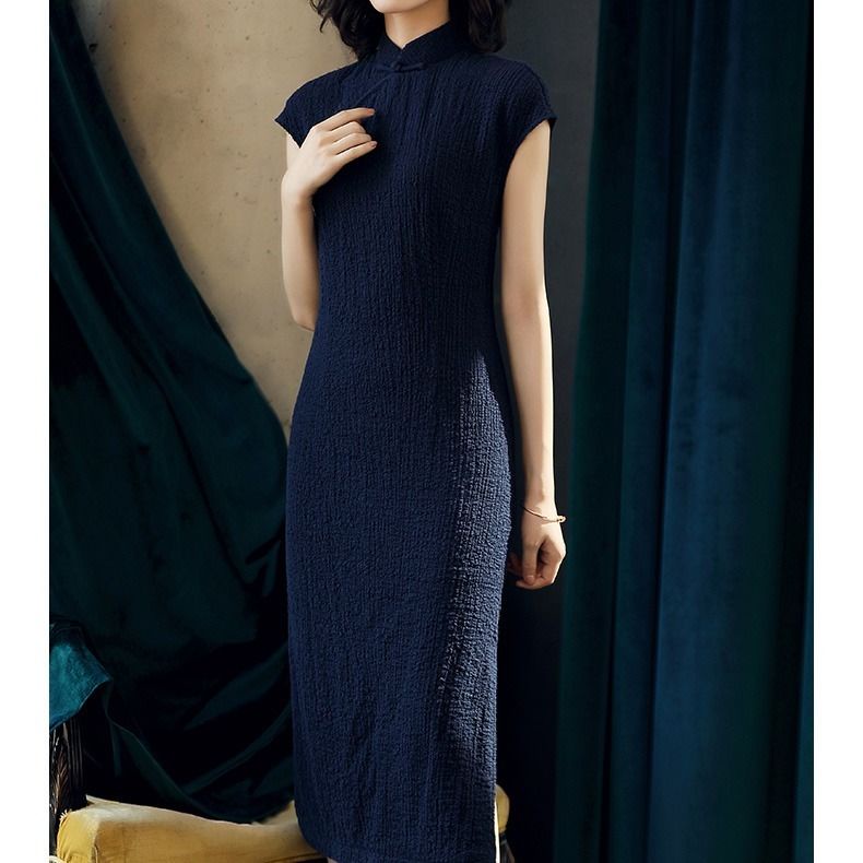 Áo dài Đầm Sườn Xám Cách Tân Dáng Dài Màu Sắc Trơn Thời Trang Mùa Hè Cho Nữ