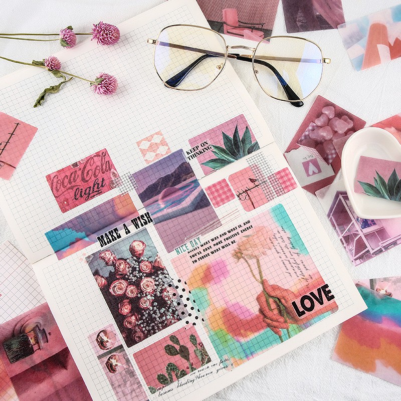 Bộ 70 Sticker ảnh dán Postcard retro STI02 nhiều màu trang trí sổ Bullet journal VPPTUEMINH, album