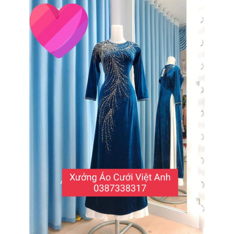 Bộ áo dài nhung hoa văn đẹp